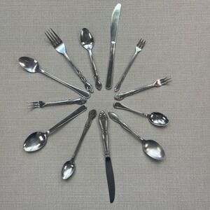12pc Mismatched Vintage Flatware Set Stainle Mixed Floral Ornate Silverwares